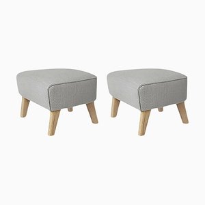 Set of Natural Oak My Own Chair Footstools in Light Grey Raf Simons Vidar 3 Fabric by Lassen