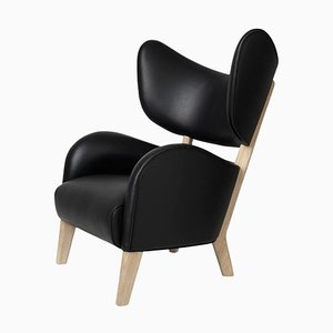Natural Oak My Own Chair Lounge Chair in Black Leather by Lassen