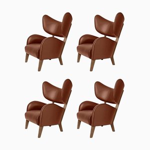 Smoked Oak My Own Chair Lounge Chairs in Brown Leather by Lassen, Set of 4
