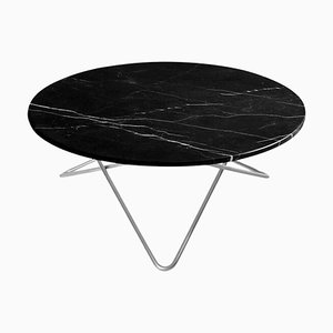 Large O Table in Nero Marquina Marble and Steel by OX DENMARQ