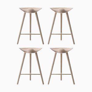 Oak and Brass Counter Stools by Lassen, Set of 4