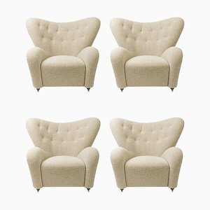 The Tired Man Lounge Chairs in Beige Sahco Zero Fabric by Lassen, Set of 4