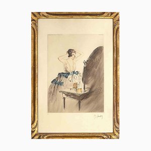 Maurice Hardy, Femme au Miroir, Gravure à l'Eau-Forte, Début du 20ème Siècle