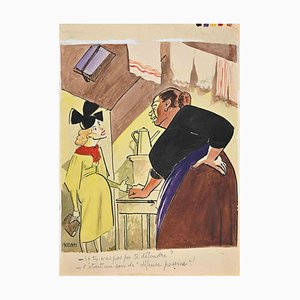 Bernard Bécan, La Conversation de Deux Femmes, Dessin Original, 1920s