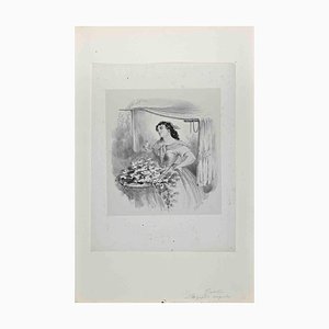 Alfred Grevin, Die Dame mit Blumen, Original Lithographie, Spätes 19. Jh