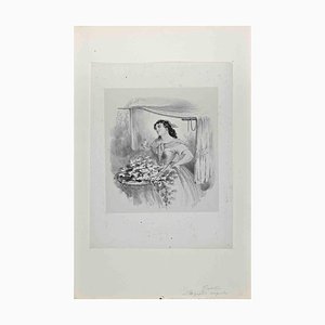 Alfred Grevin, The Lady with Flowers, Original Lithograph, Late 19th-Century