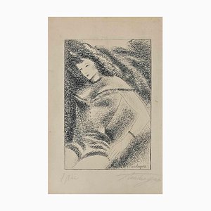 Louis Touchagues, The Posing Woman, Litografía original, Mid-Century