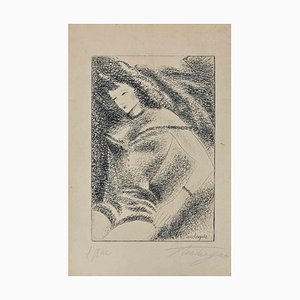 Louis Touchagues, The Posing Woman, Litografia originale, metà XX secolo