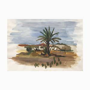 Lison Favarger, Paysage côtier, 1953, Watercolor on Paper