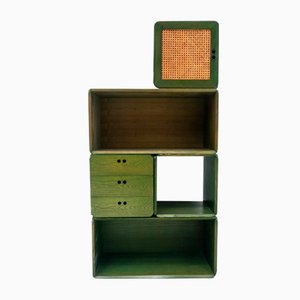 Mid-Century Modular Green Wooden Cube Shelves by Derk Jan De Vries, 1960s, Set of 5