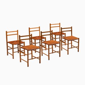 French Wood & Leather Dining Chairs, Mid-Century Modern, Craftsmanship, 1950s