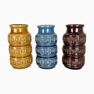 German Pottery Fat Lava Vases Multi-Color by Scheurich, 1970s, Set of 3
