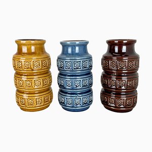 Vases Fat Lava en Poterie Multicolore par Scheurich, Allemagne, 1970s, Set de 3