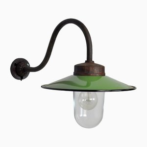 Industrial Green Glass & Iron Outdoor Lamp, 1960s