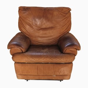 Vintage Italian Brown Leather Club Chair, 1980s