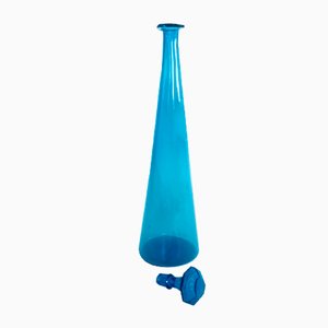 Midcentury Xl Empoli Glasflasche in Blau mit Stopfen, 1960er