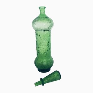 Vintage Empoli Glass Green Wine Decanter Bottle with Stopper, 1960s