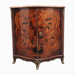 French Inlaid Tulipwood and Marble Top Corner Cupboard, 1700s