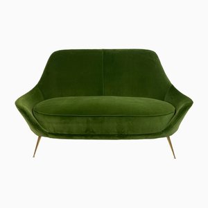 Italienisches Sofa aus grünem Baumwollsamt, 1960er
