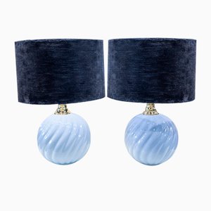 Lampade da tavolo in ceramica blu, anni '70, set di 2