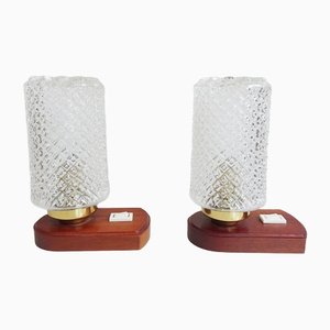 Bedside Lamps with Wooden Foot, 1960s, Set of 2
