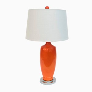 Lámpara de mesa grande naranja de cerámica