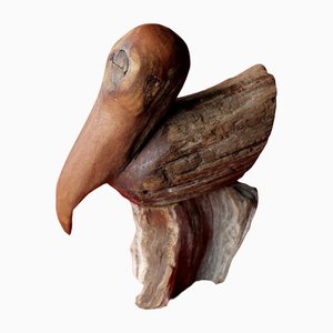 Iron Wood Pelican Figurine by G. Mendoza, 1950s