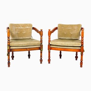Green Velvet Gallery Lounge Chairs from Giorgetti, 1970s, Set of 2