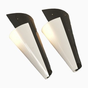 Black and White Acrylic Glass Wall Lamps, Germany, 1950s, Set of 2