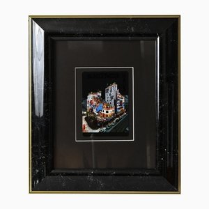 Friedensreich Hundertwasser, 1980er, Druck mit Silber & Blauer Metallfolie, Gerahmt