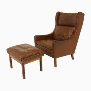 Set of Vintage Leather Armchairs, Denmark, 1960s