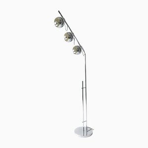 Lámpara de pie era espacial vintage de metal cromado con tres luces magnéticas de Goffredo Reggiani