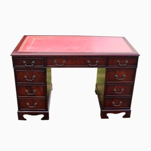 Mahogany Pedestal Desk with Red Leather, 1960s