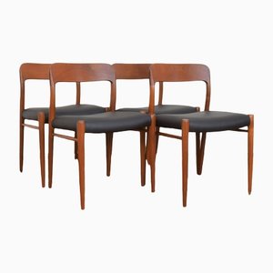 Mid-Century Danish Teak and Leather Dining Chairs by N.O. Møller for J.L. Møller, 1960s, Set of 4