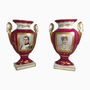 Limoges Amphorae Vases With Motifs of Giuseppina & Napoleon Bonaparte, 1950s, Set of 2