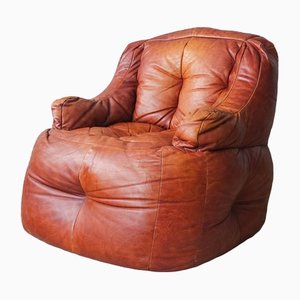 Vintage Leather Bean Bag Lounge Chair, Italy, 1970s
