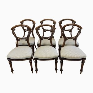 Antike viktorianische Esszimmerstühle aus geschnitztem Nussholz, 6er Set