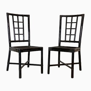 Bamboo Chairs and Leather Chairs, 1970s, Set of 2