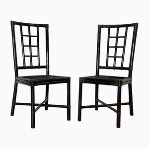 Set of Bamboo Chairs and Leather Chairs, 1970s