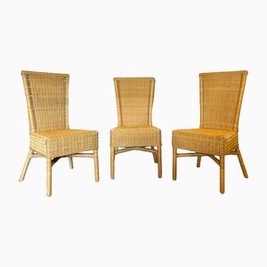 Wicker and Bamboo Chairs, 1970s, Set of 3