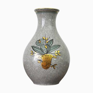 Craquele Glaze Porcelain Vase in Gold & Green on Grey from Lyngby Porcelain, 1930s