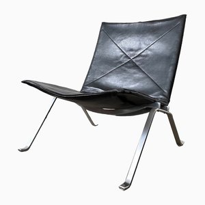 Vintage Black Leather Lounge Chair Pk22 by Poul Kjærholm for Fritz Hansen
