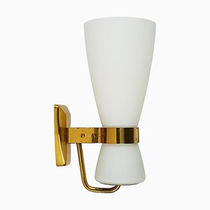 Large Opaline Glass and Brass Sconce 2118 from Stilnovo, 1950s
