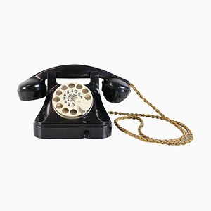 Teléfono funcional negro para telegrafía, años 40