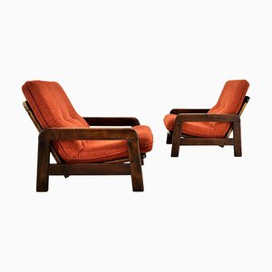 Vintage Brown & Orange Armchairs ,1970s, Set of 2