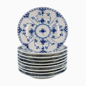 Assiettes Full Lace Bleues en Porcelaine par Royal Copenhagen, Set de 9