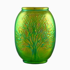 Glazed Ceramics Vase with Tree Relief by Zsolnay, 1900s