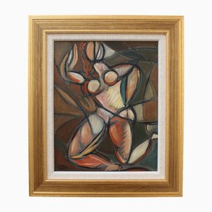STM, Untitled, Cubist Figure, 1970s, Oil on Board, Framed