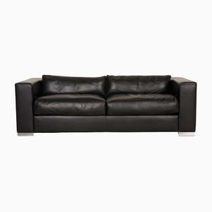 2-Seater Black Leather Sofa from Brühl