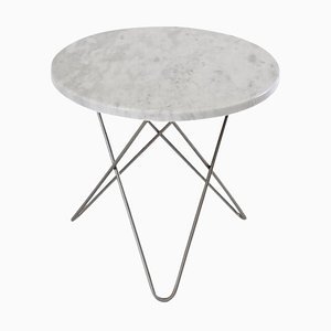 Mini O Tisch aus weißem Carrara Marmor und Stahl von OX DENMARQ